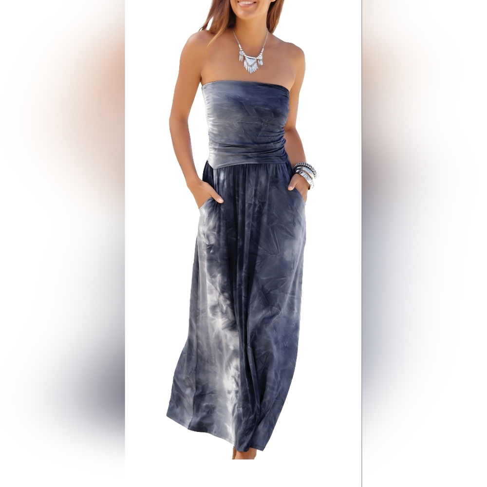 LASCANA Women's Bandeau Maxi Dress Ruching